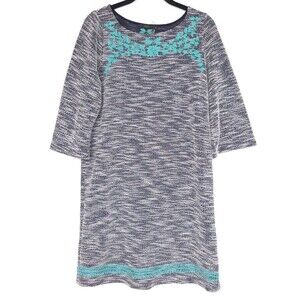 Anthropologie THML Embroidered Shift Dress Women’s MEDIUM White‎ Turquoise Black